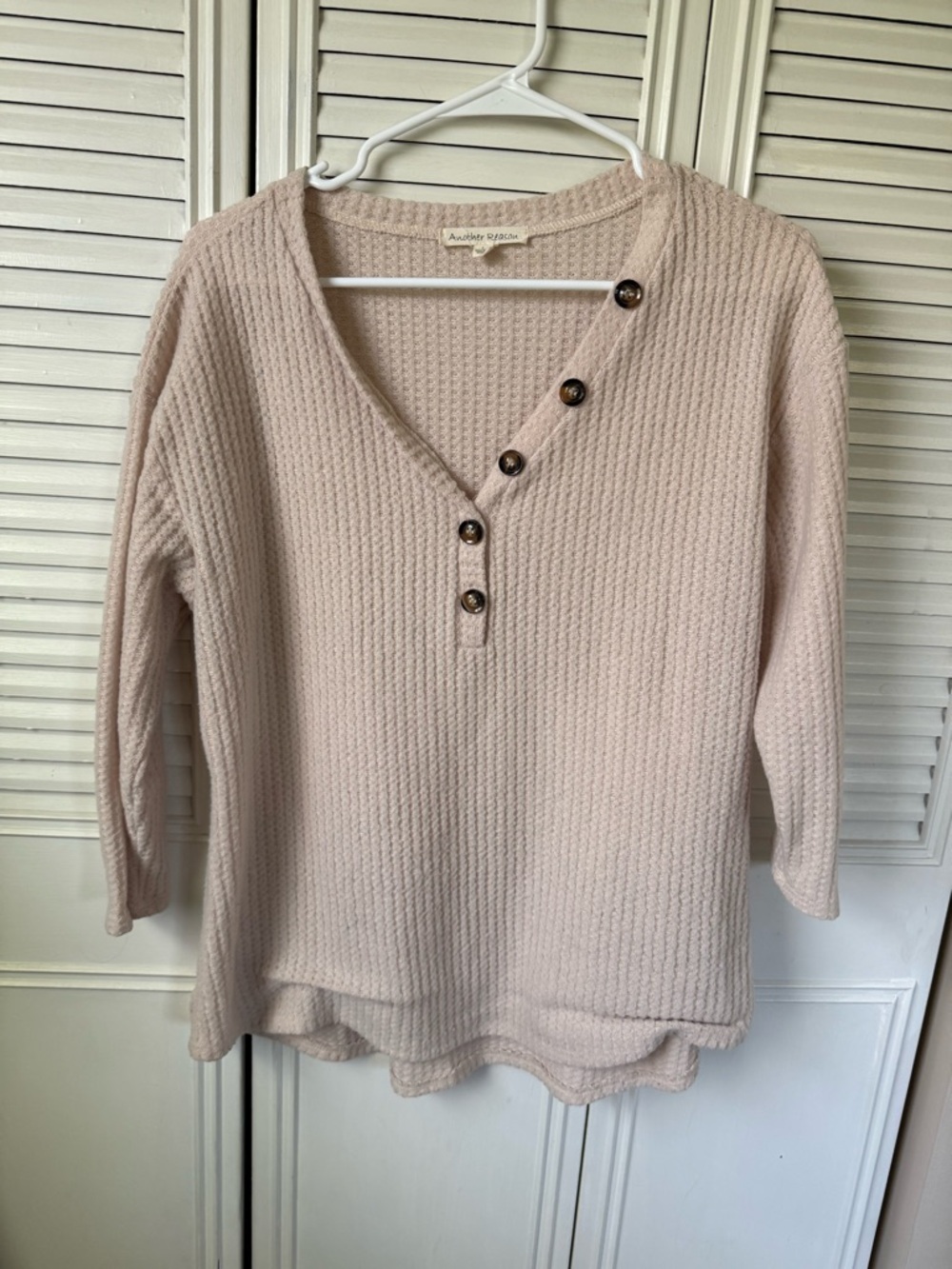 Urban Outfitters Beige Waffle Knit Long Sleeve Top with Button Detail